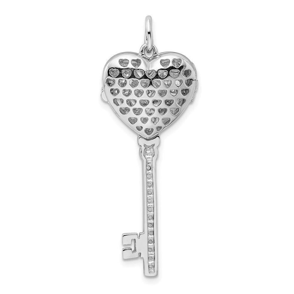 Sterling Silver Rhodium-plated Cubic Zirconia Heart Key Locket