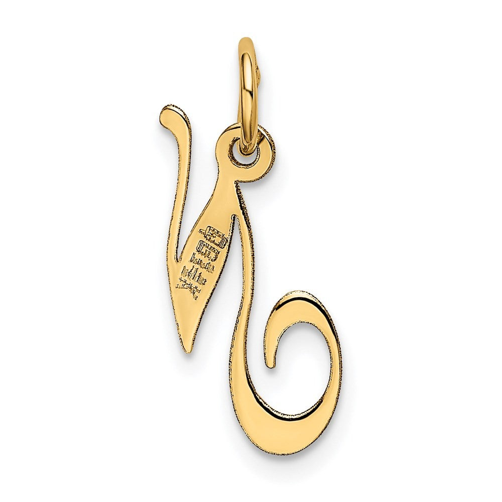 14k Yellow Gold Small Fancy Script Letter N Initial Charm Pendant