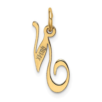 14k Yellow Gold Small Fancy Script Letter N Initial Charm Pendant