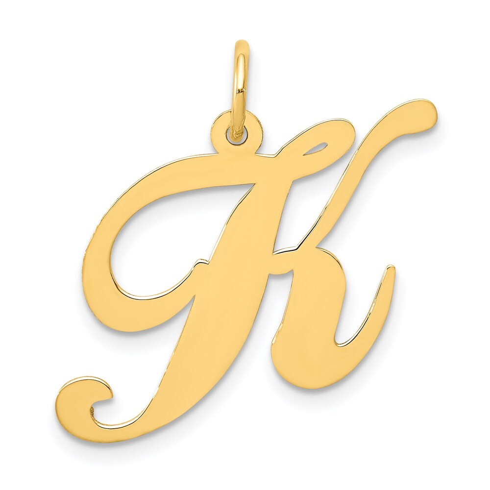 14k Yellow Gold Large Fancy Script Letter K Initial Charm Pendant for Women