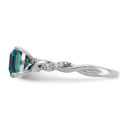 Sterling Silver Rhodium-plated Created Alexandrite and Diamond Ring Size 7