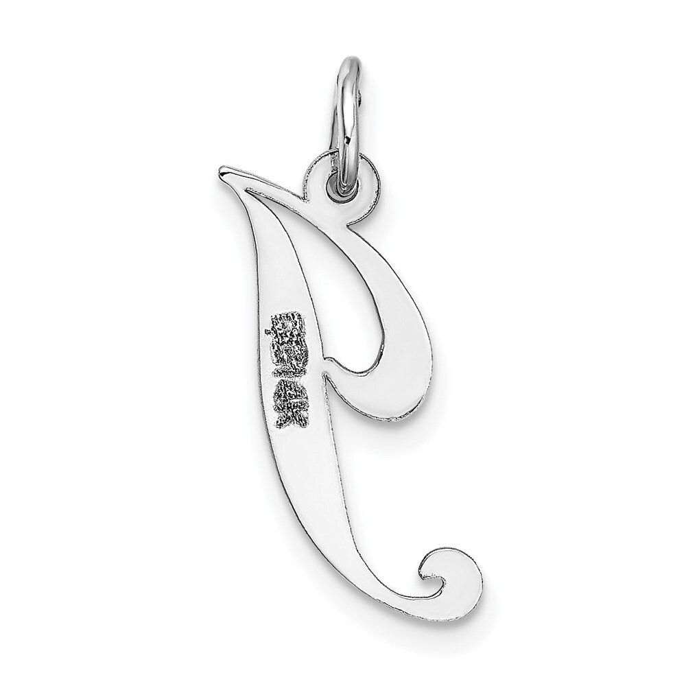 14k White Gold Medium Fancy Script Letter J Initial Charm Pendant for Women