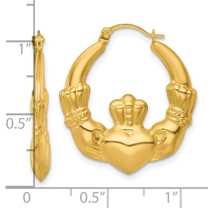 14k Yellow Gold Polished Claddagh Hoop Earrings Gift for Women