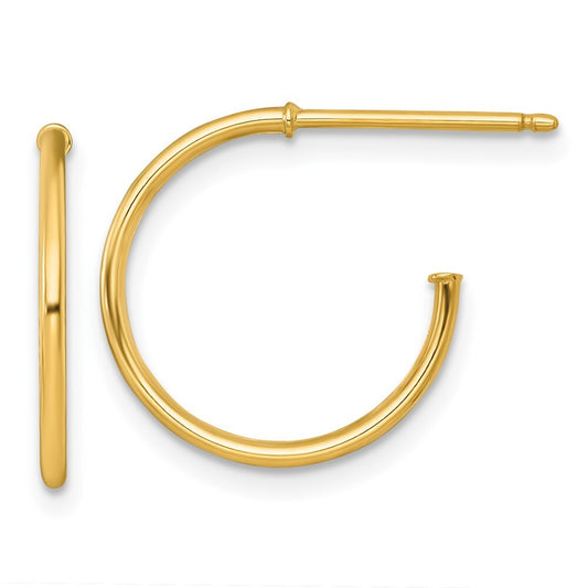 14k Yellow Gold Polished 1.2 x 16mm Solid C-Hoop Earrings Gift for Women