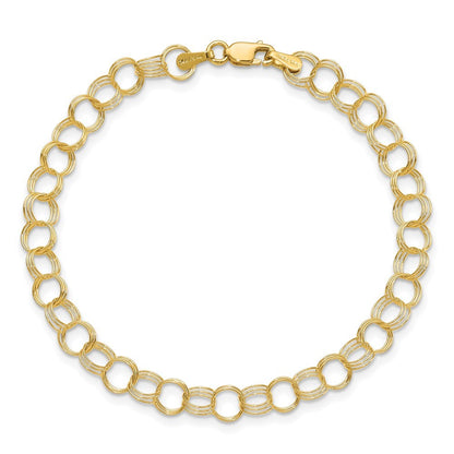 14k Yellow Gold 6mm Solid Triple Link 7 inch Charm Bracelet