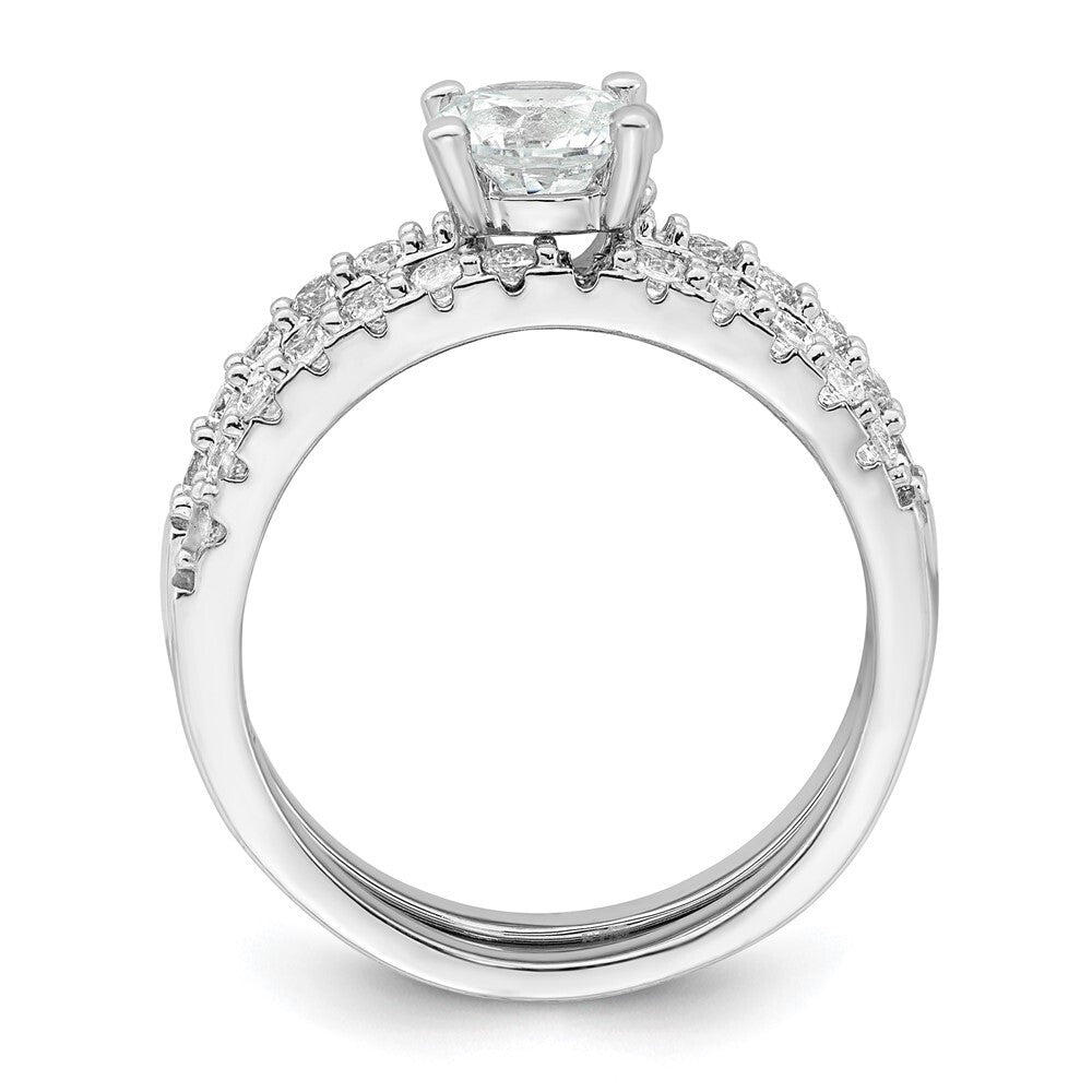 Sterling Silver Rhodium-plated Polished CZ Engagement Ring Set Size 7