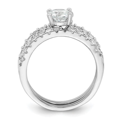 Sterling Silver Rhodium-plated Polished CZ Engagement Ring Set Size 7