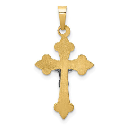 14k Two-tone Gold Polished Fleur de Lis INRI Crucifix Pendant for Women