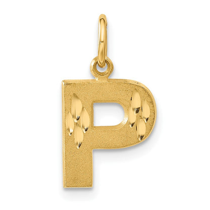 14k Yellow Gold Satin Diamond-cut Letter P Initial Charm Pendant for Women