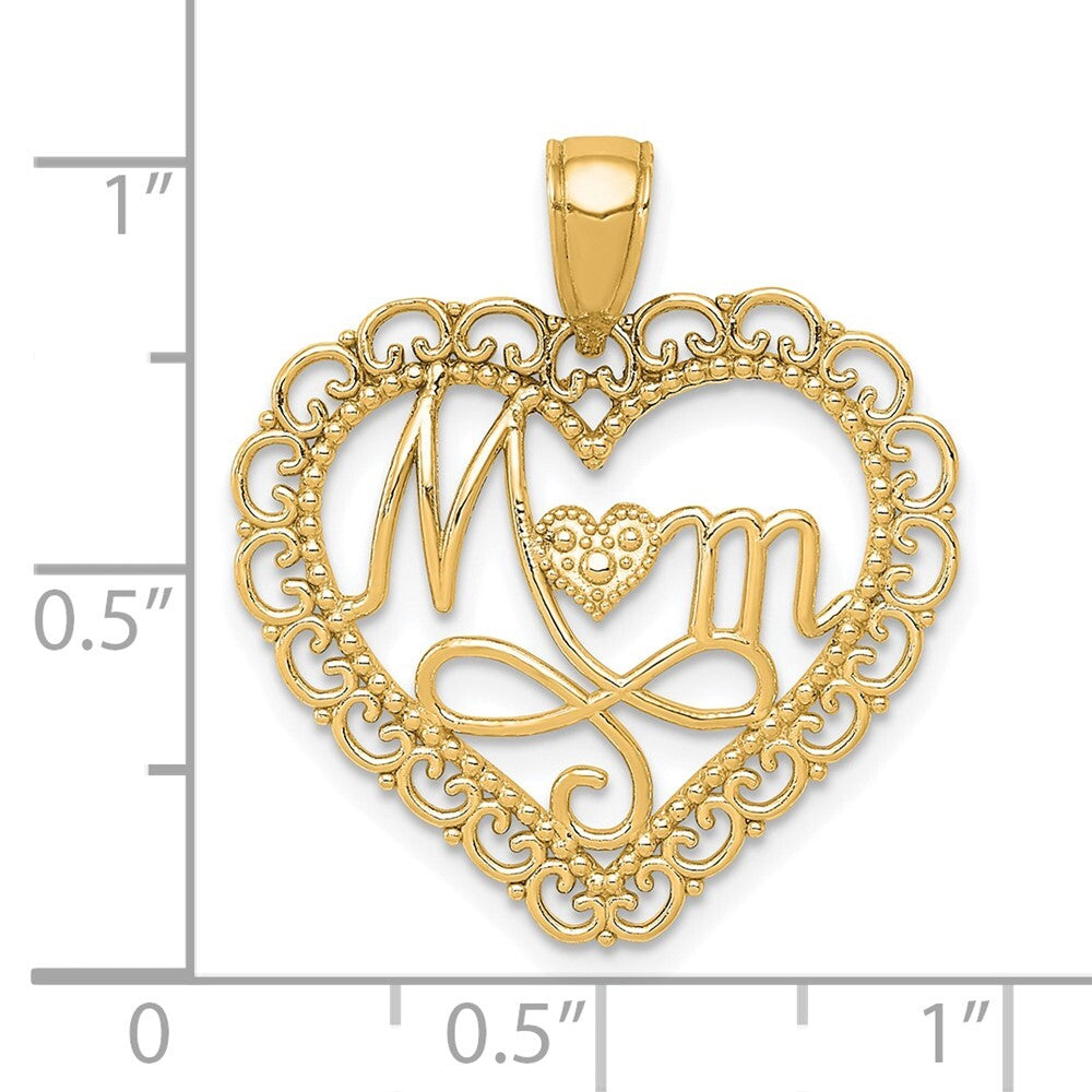 14k Yellow Gold Polished MOM Scallop Heart Pendant for Women
