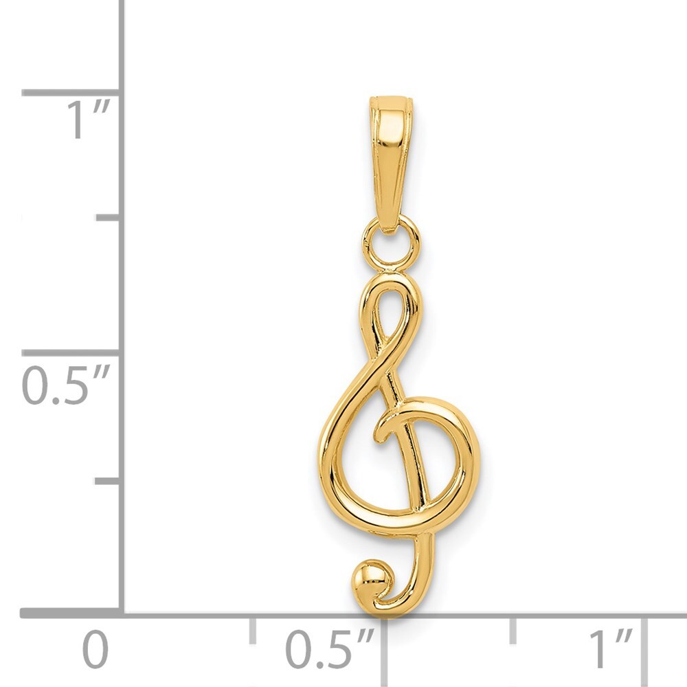 14k Yellow Gold Polished Open-Backed Treble Clef Pendant for Women