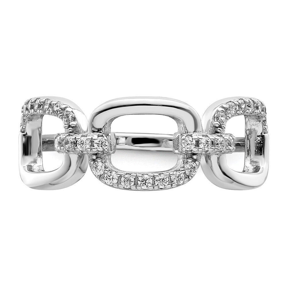 Sterling Silver Rhodium-plated Polished CZ 3 Square Ring Size 6