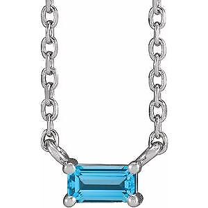 14k White Gold Natural Swiss Blue Topaz Solitaire 18" Necklace