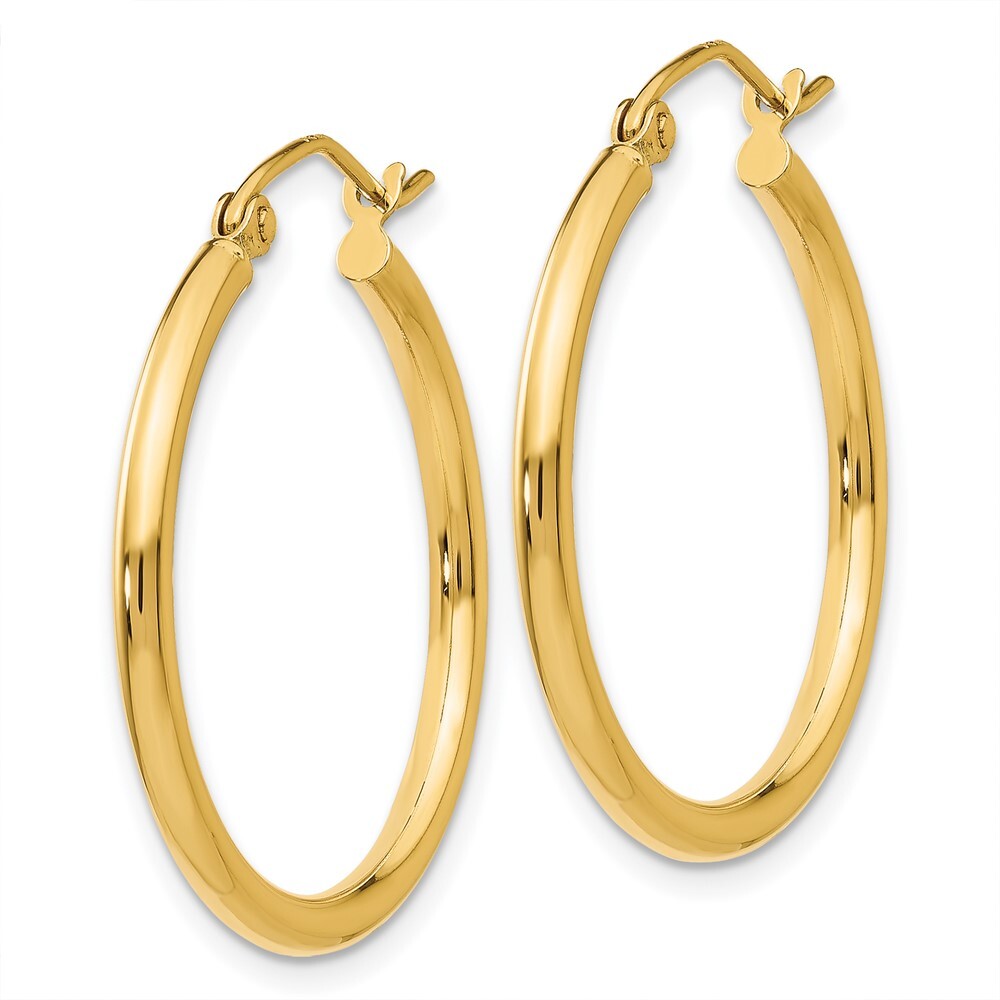 14k Yellow Gold Polished 2x25mm Tube Hoop Earrings Gift for Women