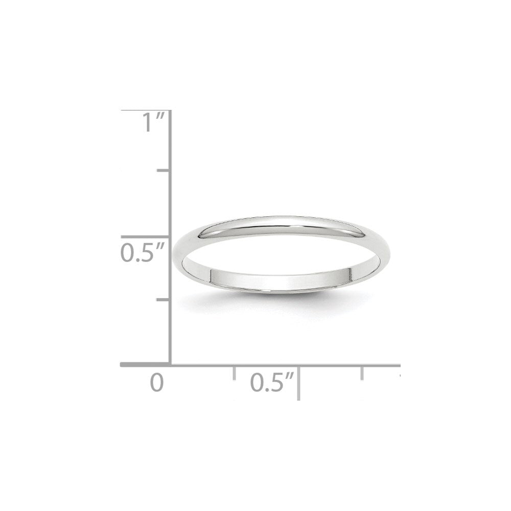 14k White Gold 2mm Lightweight Half Round Wedding Band Size 6