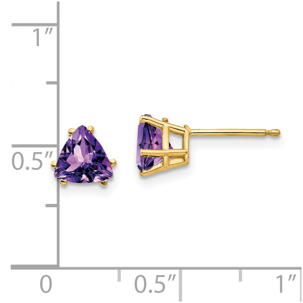 14k Yellow Gold 6mm Trillion Amethyst Stud Earrings