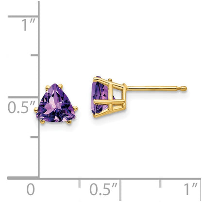 14k Yellow Gold 6mm Trillion Amethyst Stud Earrings