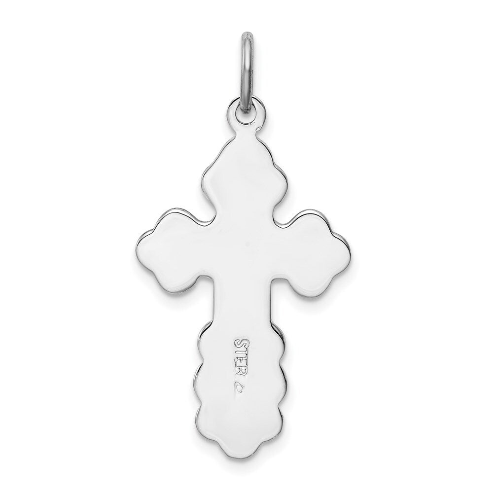 Sterling Silver Rhodium-plated Eastern Orthodox Blue Enamel Cross Pendant