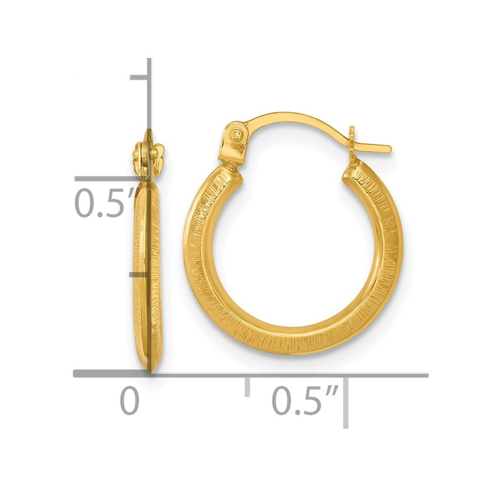 14k Yellow Gold Polished & Textured 1.75 x 14.00mm Knife-Edge Tube Hoop Earrings