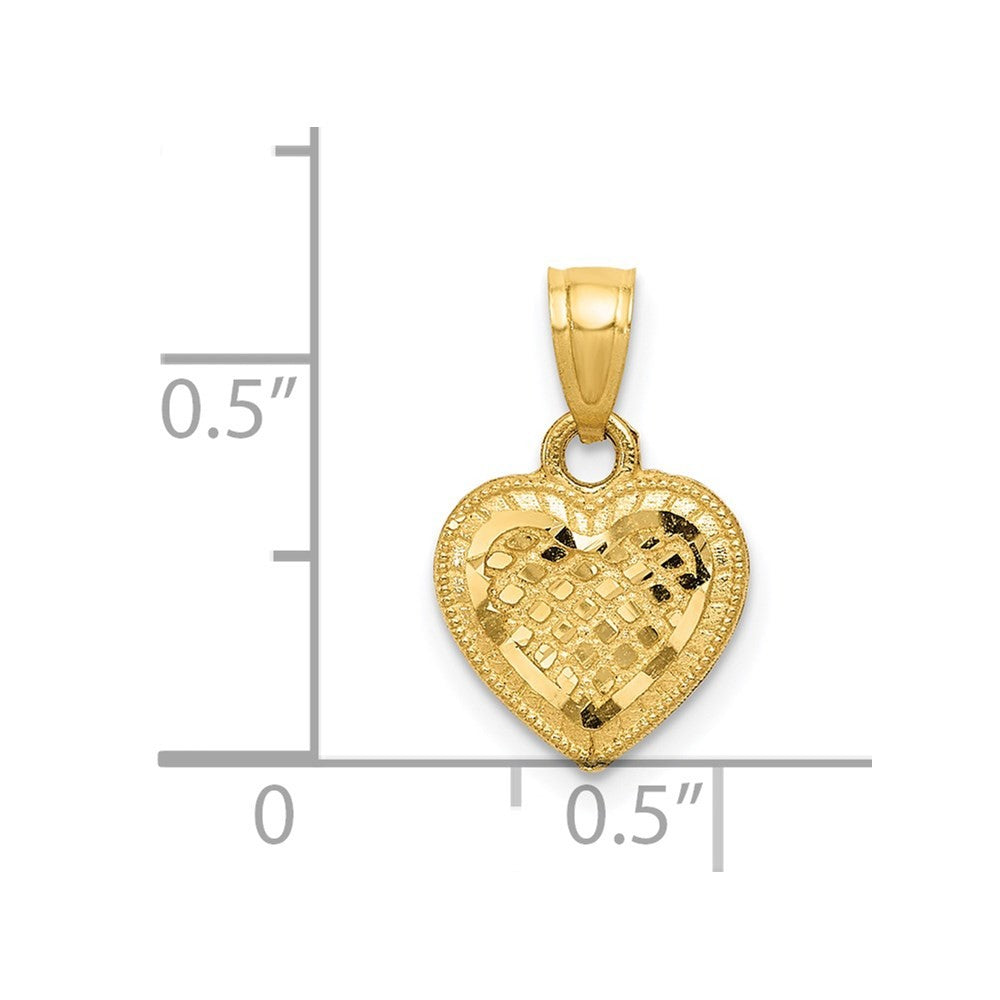14k Yellow Gold Diamond-cut Lattice Heart with Engravable Back Pendant