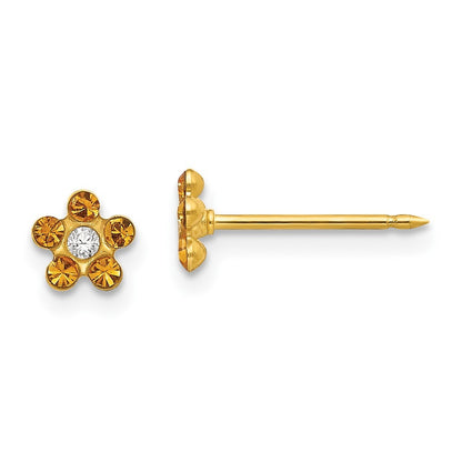 14k Yellow Gold November Yellow Crystal Birthstone Flower Earrings