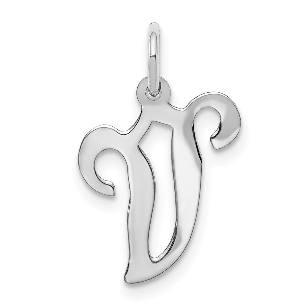 14k White Gold Script Letter V Initial Charm Pendant for Women