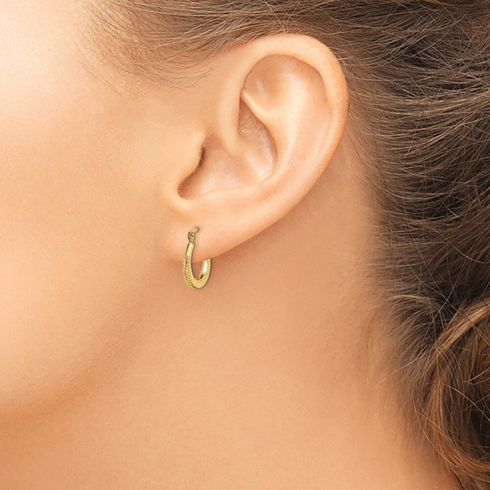 14k Yellow Gold Textured Hoop Earrings Gift for Women