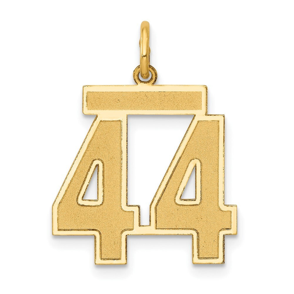 14k Yellow Gold Medium Satin Number 44 Charm Pendant for Women