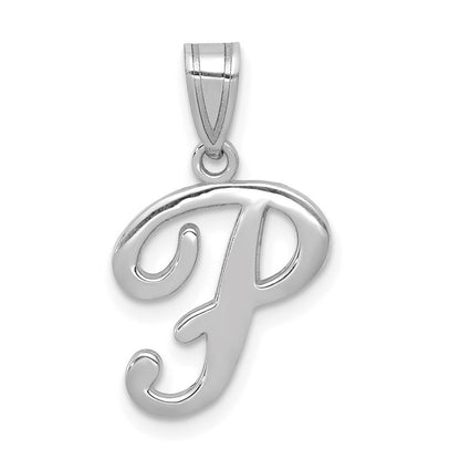 14K White White Gold Script Letter P Initial Pendant