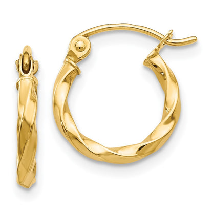 14k Yellow Gold Twist Polished Hoop Earring Gift for Women