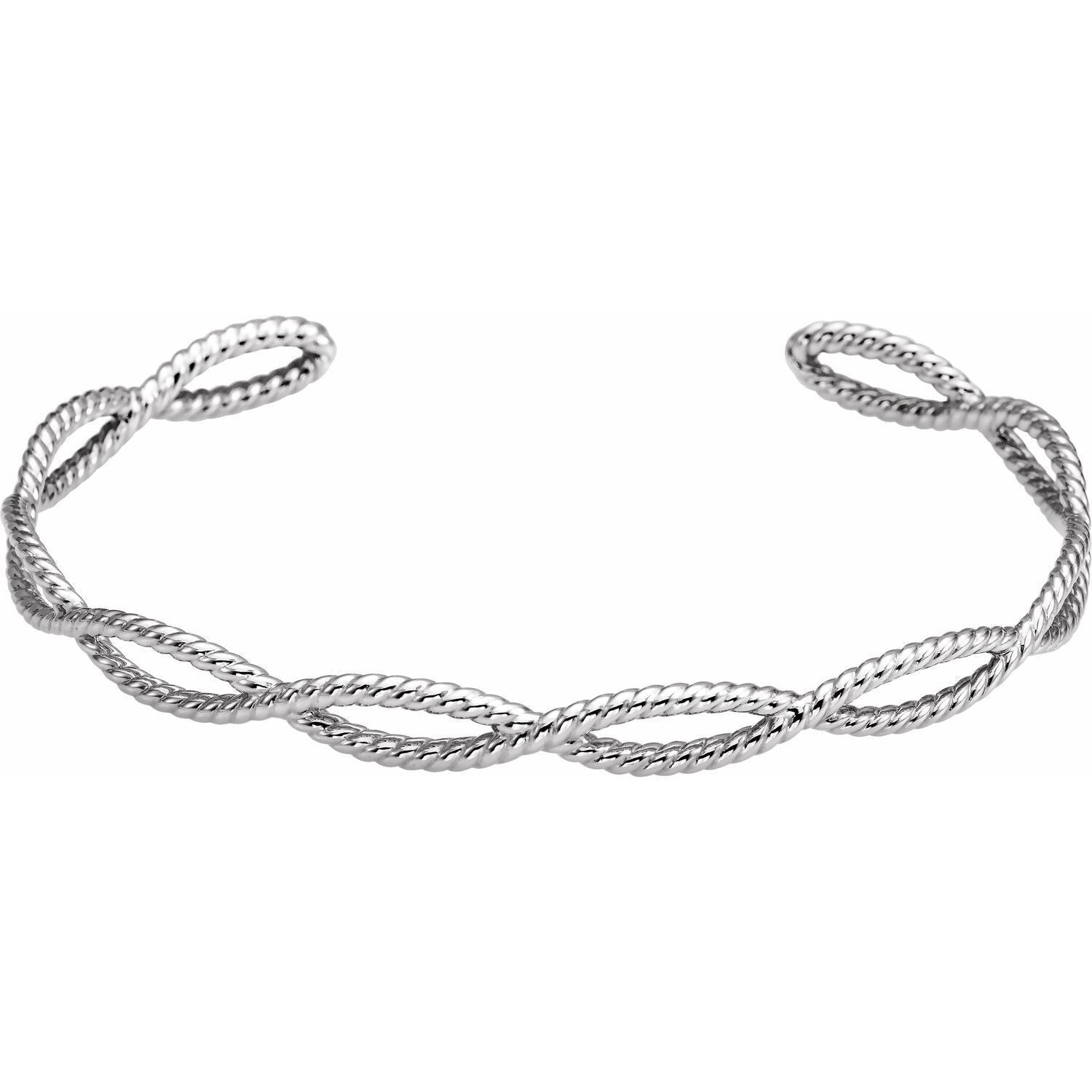 Sterling Silver Rope Cuff 6" Bracelet Gift for Women