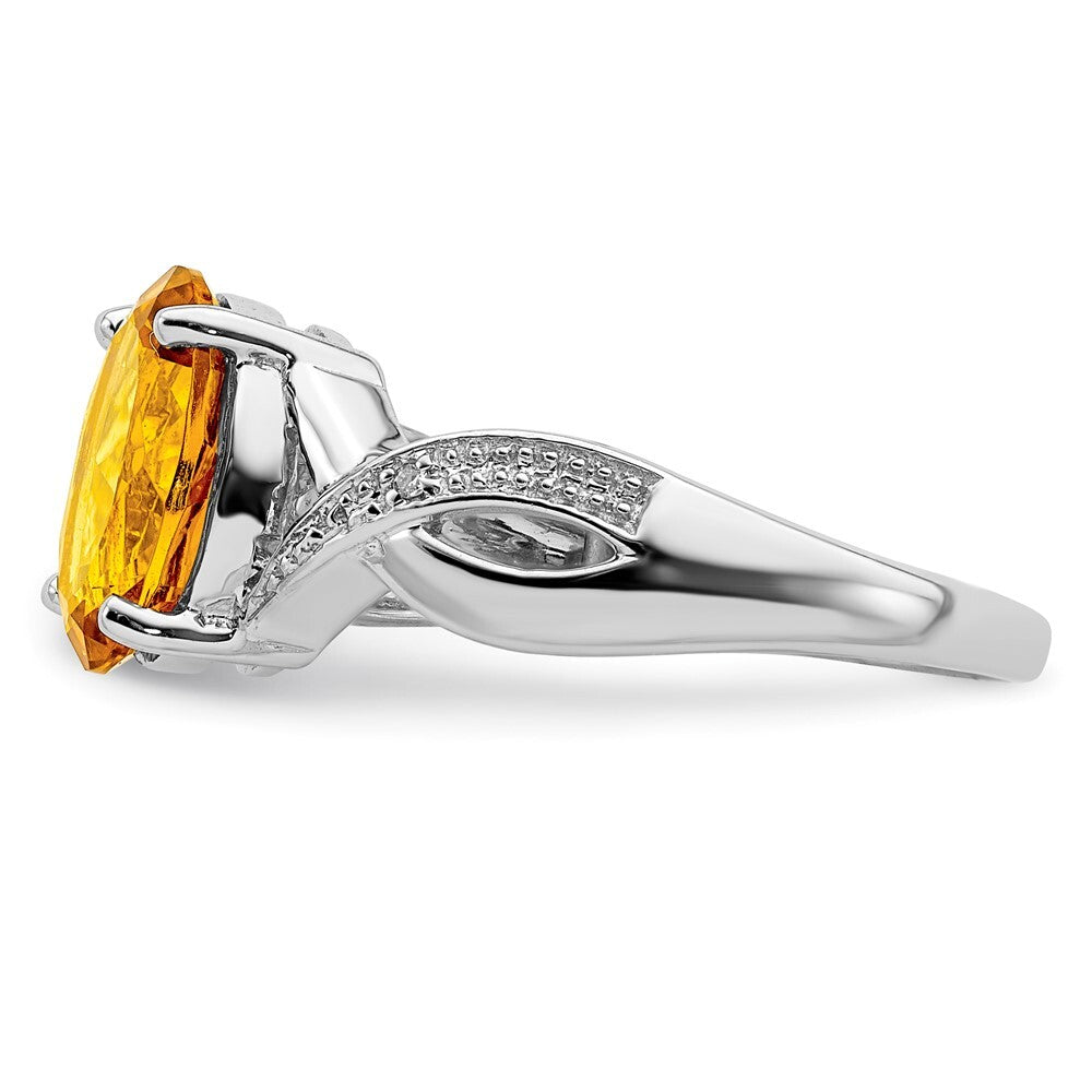 Sterling Silver Rhodium Citrine & Diamond Ring Size 7