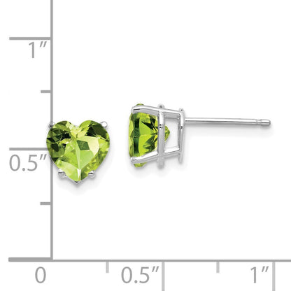 14k White Gold 7mm Heart Peridot Stud Earrings Gift for Women