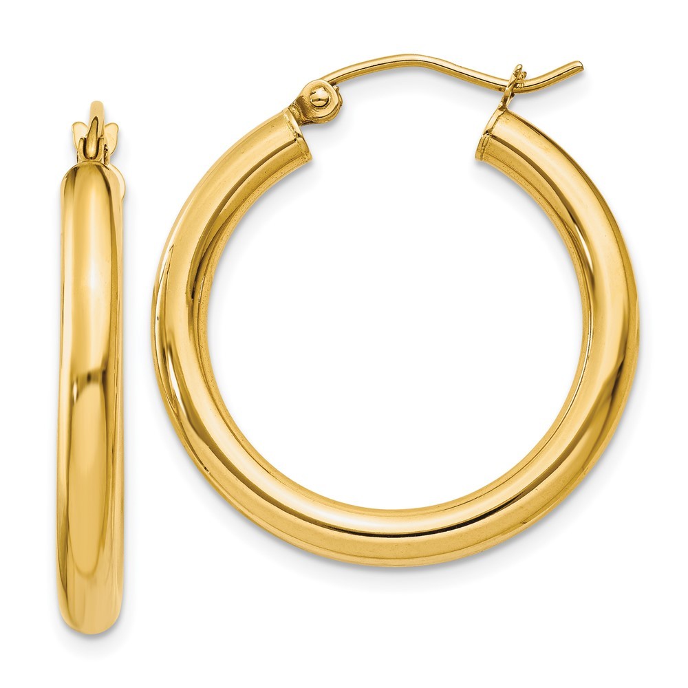 14k Yellow Gold Polished 3mm Tube Hoop Earrings