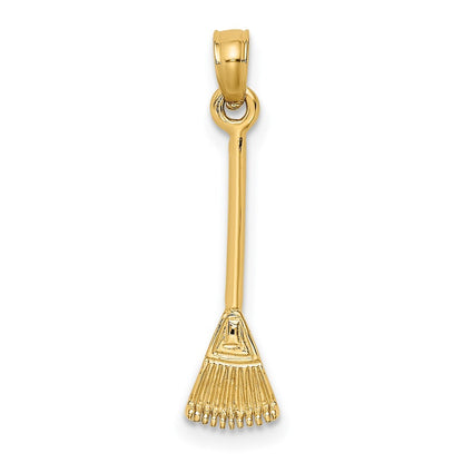 14k Yellow Gold 3-D Leaf Rake Garden Tool Charm