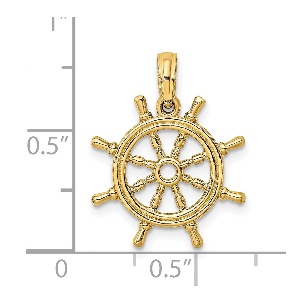14k Yellow Gold 3-D Ships Wheel Charm Pendant for Women