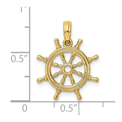 14k Yellow Gold 3-D Ships Wheel Charm Pendant for Women