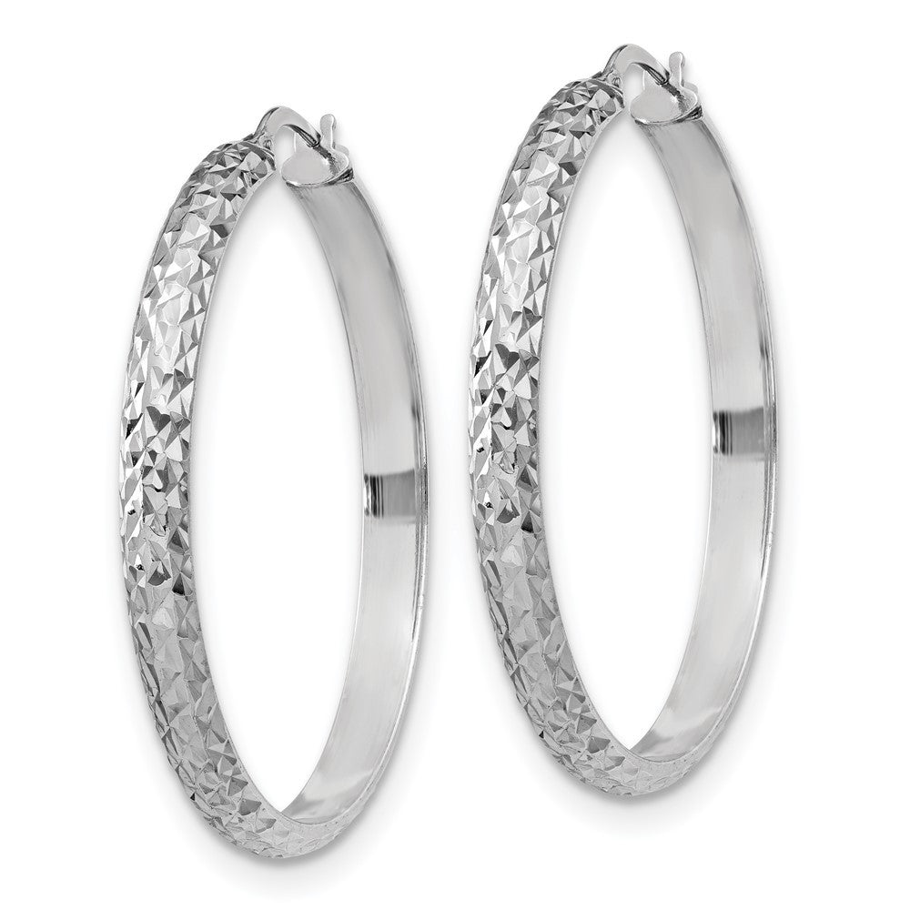 Sterling Silver Rhodium-plated  and Diamond-cut 4.00 x 40mm Tube Hoop Earrings