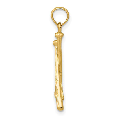 14k Yellow Gold Polished Open-Backed Bats and Baseball Pendant for Women