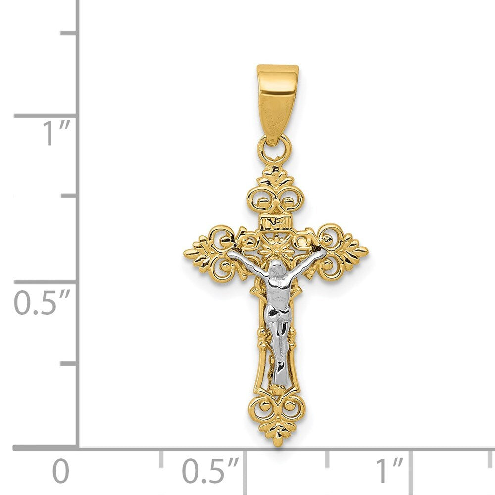 14k Two-tone Gold Small Lacy-Edge Inri Crucifix Pendant for Women