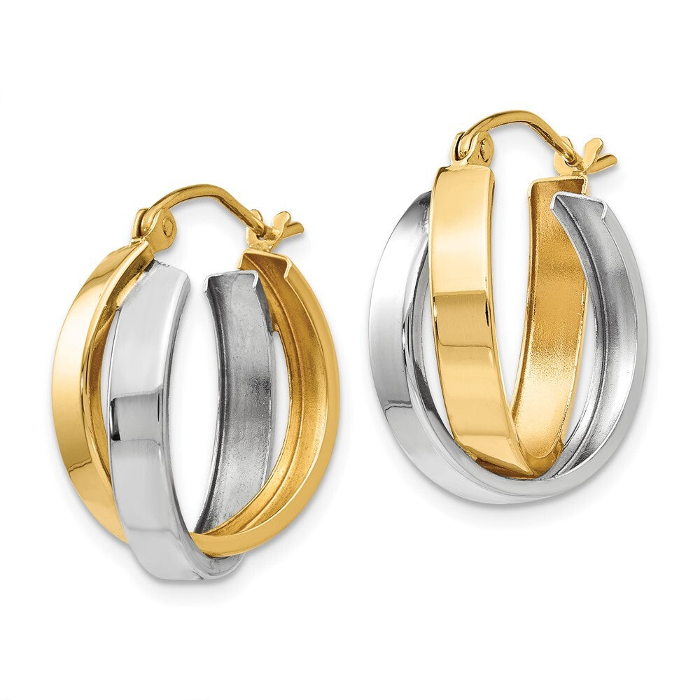 14k Two-tone Gold Polished Double Hoop Earrings