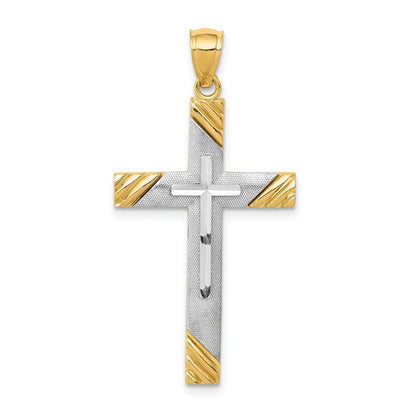 14k Two-tone Gold Diamond-cut Cross Pendant for Women