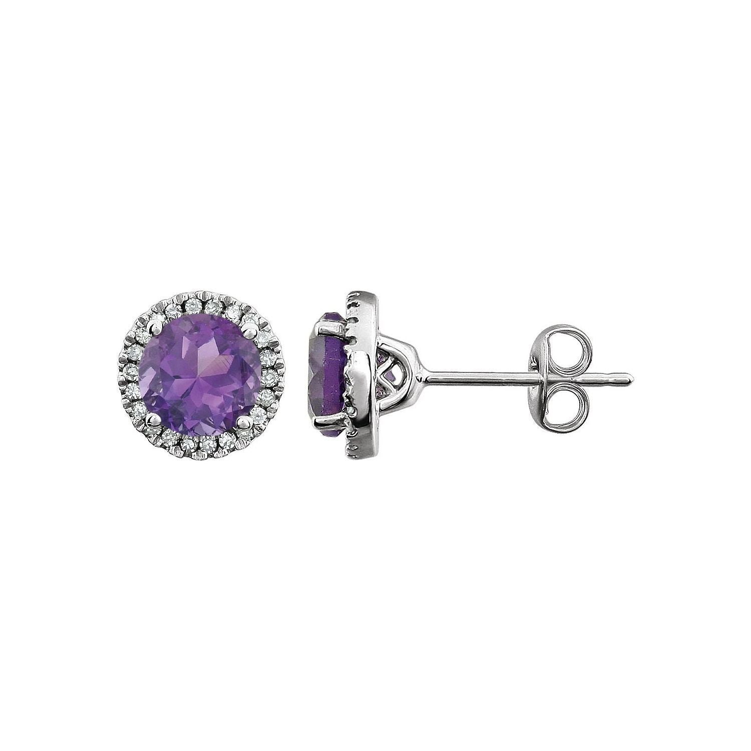 14k White Gold Natural Amethyst and 1/8 CTW Natural Diamond Stud Earrings