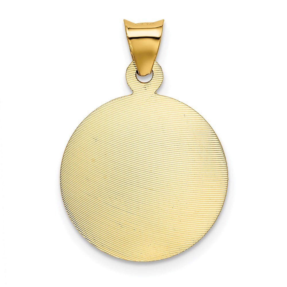 14k Yellow Gold Rhodium Polished Diamond-Cut Lady Of Guadalupe Circle Pendant