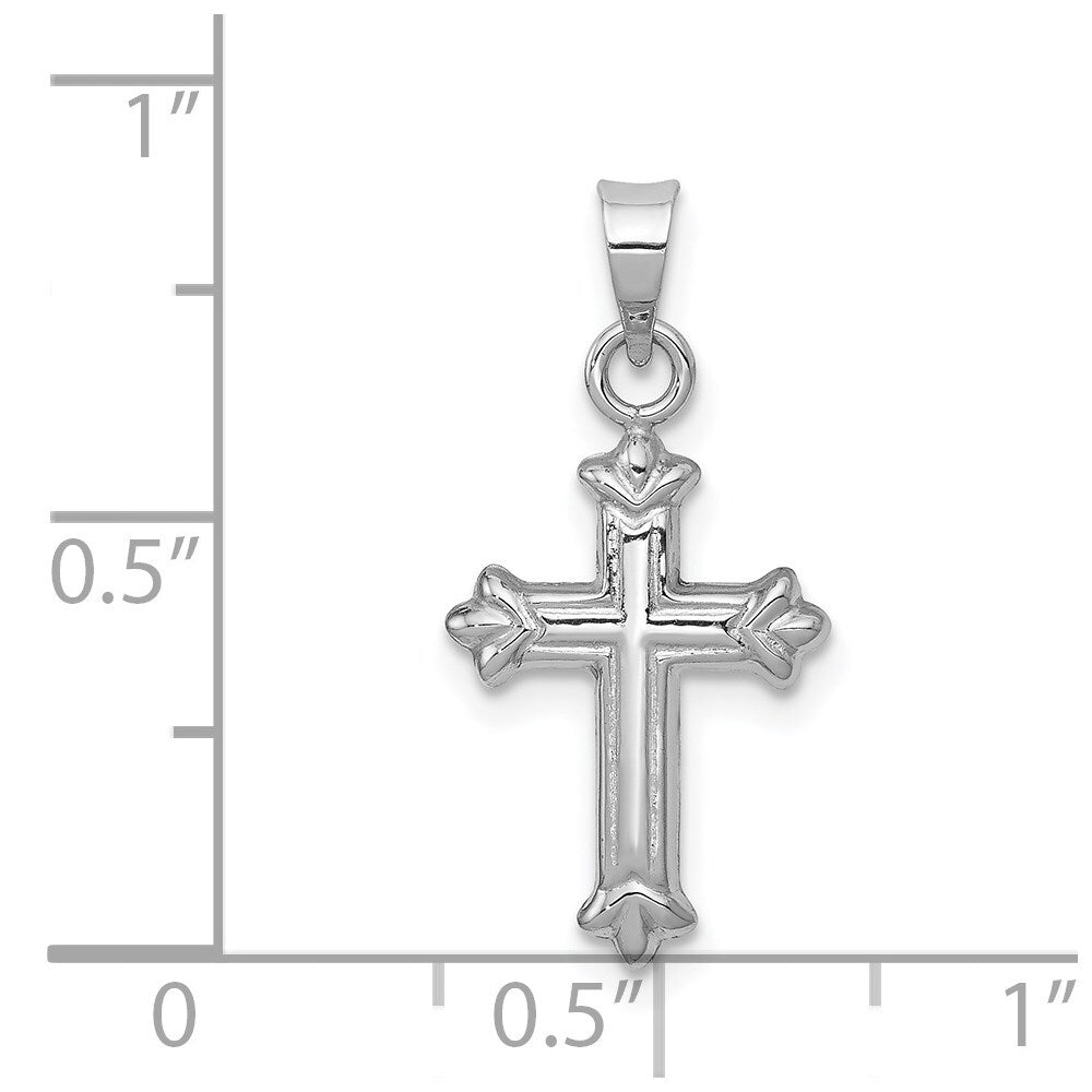 14k White Gold Fleur de Lis Hollow Cross Charm Pendant for Women