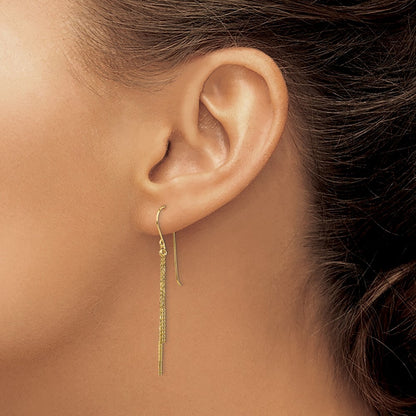 14k Yellow Gold Polished Diamond-cut Chain and Bar Shepherd Hook Earrings