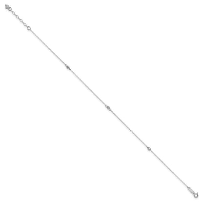 14K White Gold Mirror Beads 3-Station 10" Anklet