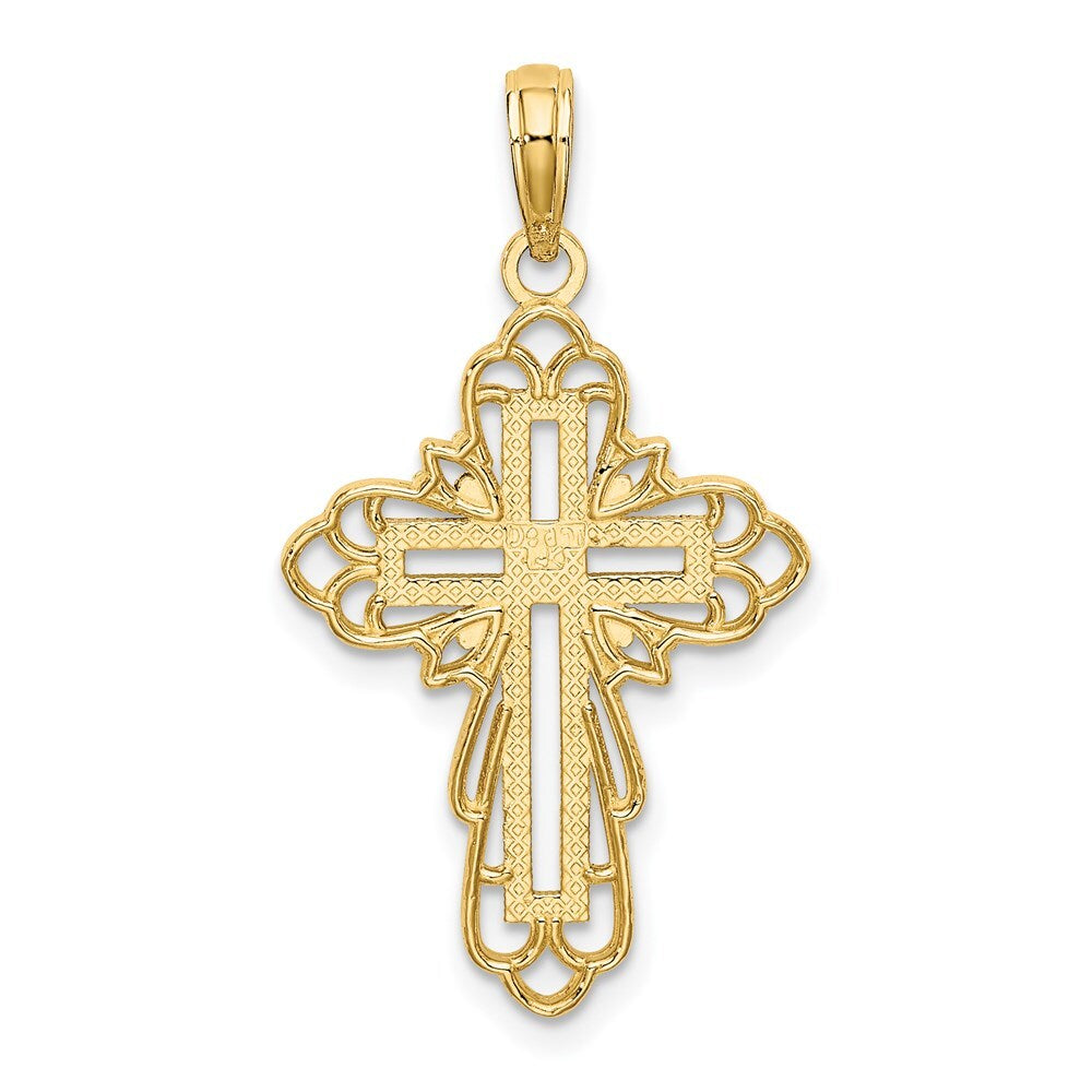 14k Yellow Gold  Rhodium Lace Trim Cross Charm Pendant for Women