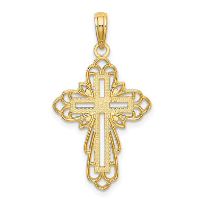 14k Yellow Gold  Rhodium Lace Trim Cross Charm Pendant for Women