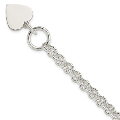 Sterling Silver Engraveable Heart Disc on Fancy Link Toggle 7.75in Bracelet